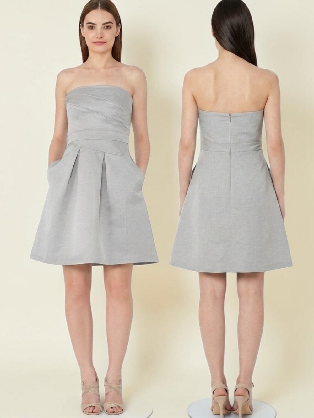 REISS Haidee Strapless Fit & Flare Silver Grey Cocktail Dress - Size 4